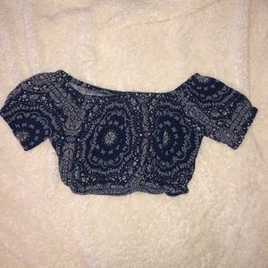 cropped off the shoulder printed shirt